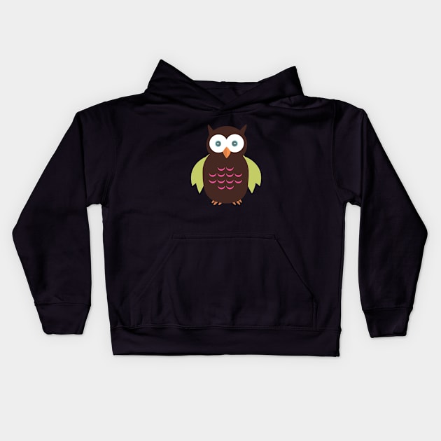 Brown & Green Owl Kids Hoodie by adamzworld